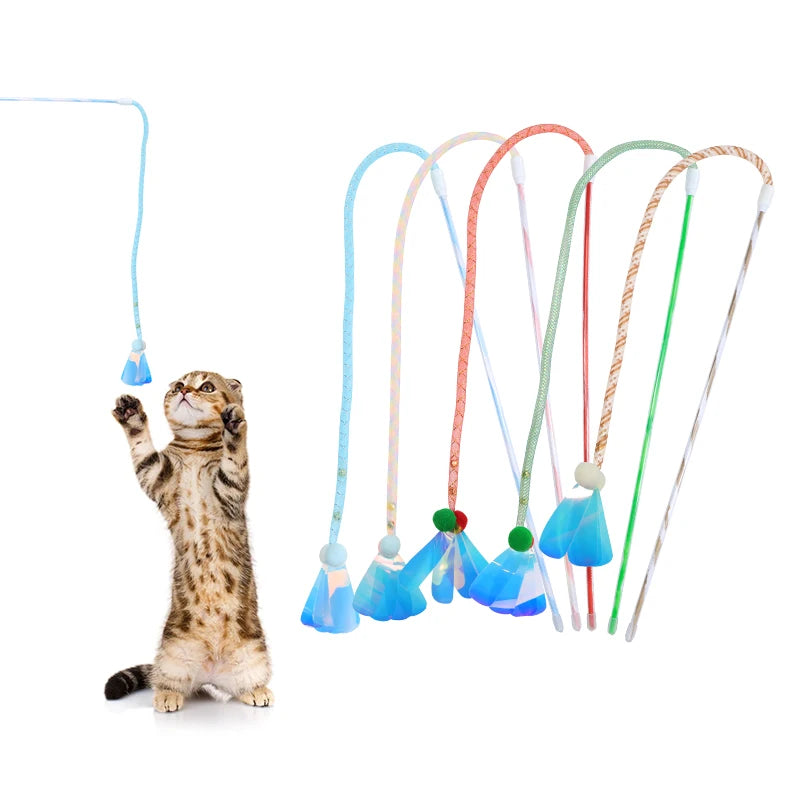 Cat Toy Colored Hose Cat-Teasing Stick with Built-In Bell External Laser Sequins Interactive Play Pet Supplies