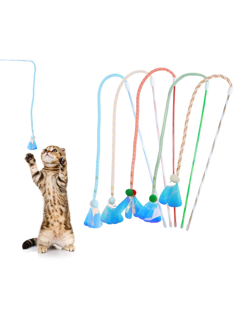 Cat Toy Colored Hose Cat-Teasing Stick with Built-In Bell External Laser Sequins Interactive Play Pet Supplies