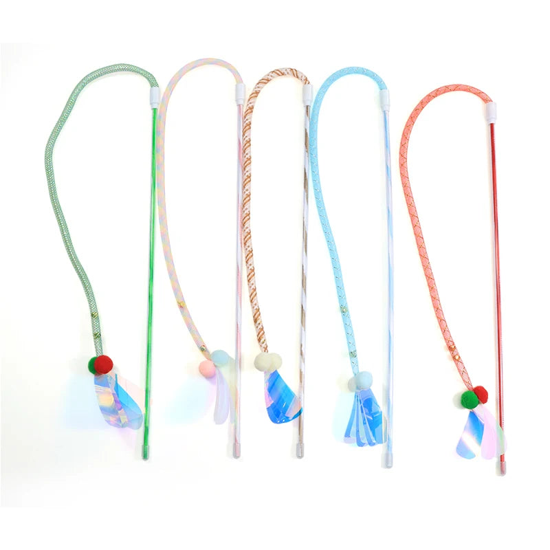 Cat Toy Colored Hose Cat-Teasing Stick with Built-In Bell External Laser Sequins Interactive Play Pet Supplies