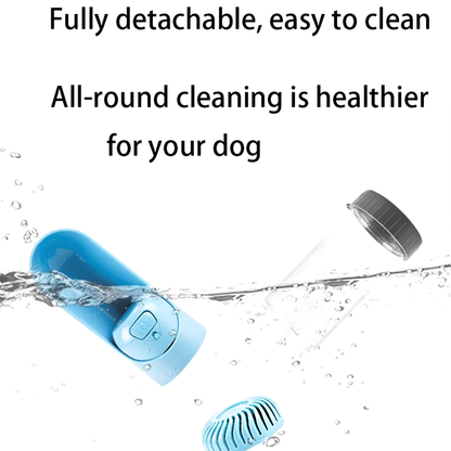 Botella portátil dispensadora de agua para perros. Ideal para viajes o aire libre.