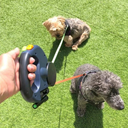 Correa doble para dos perros de nailon reflectante, sin enredos, con linterna integrada y dispensador de bolsas 